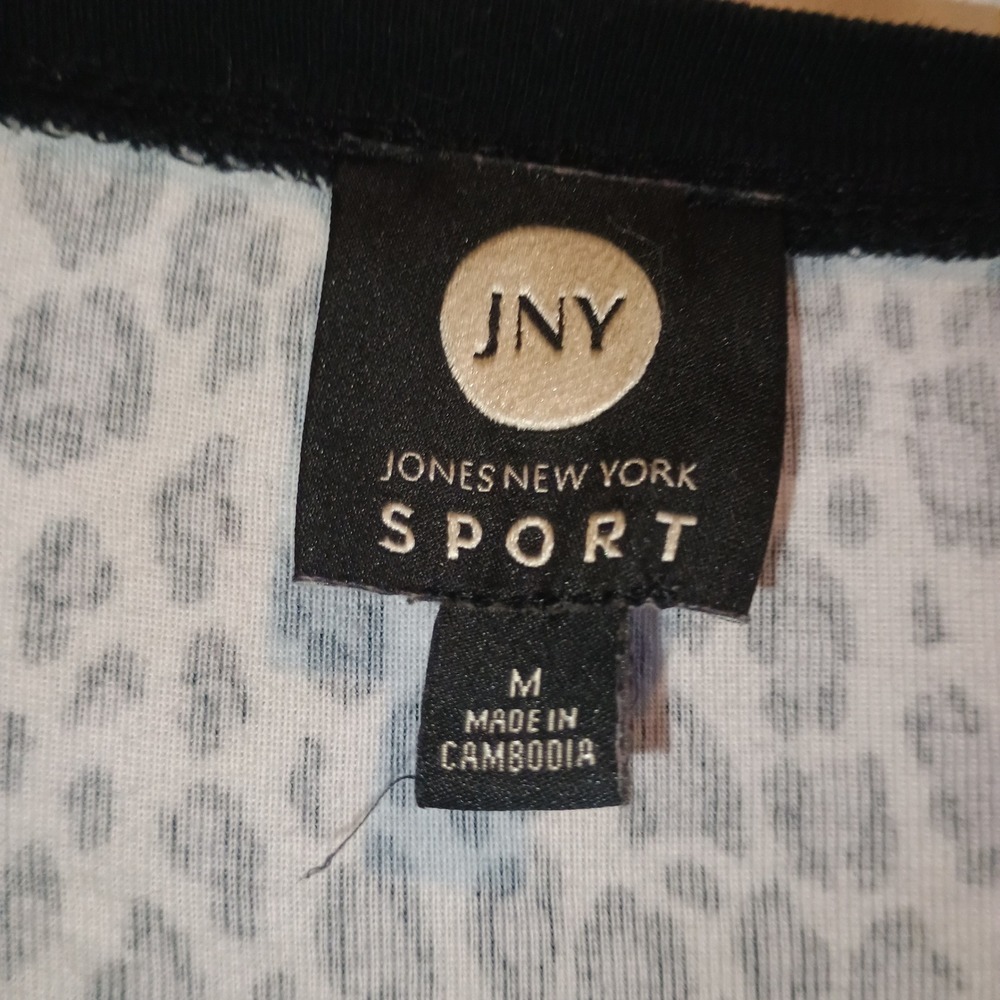 JNY Jones New York Sport Leopard Print Long Sleeve Top - Sz M - Picture 2 of 11
